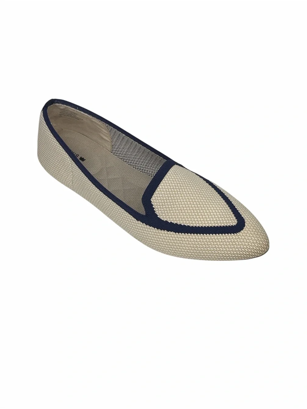 Birdies Beige Pointed Knit Loafer with Navy Trim